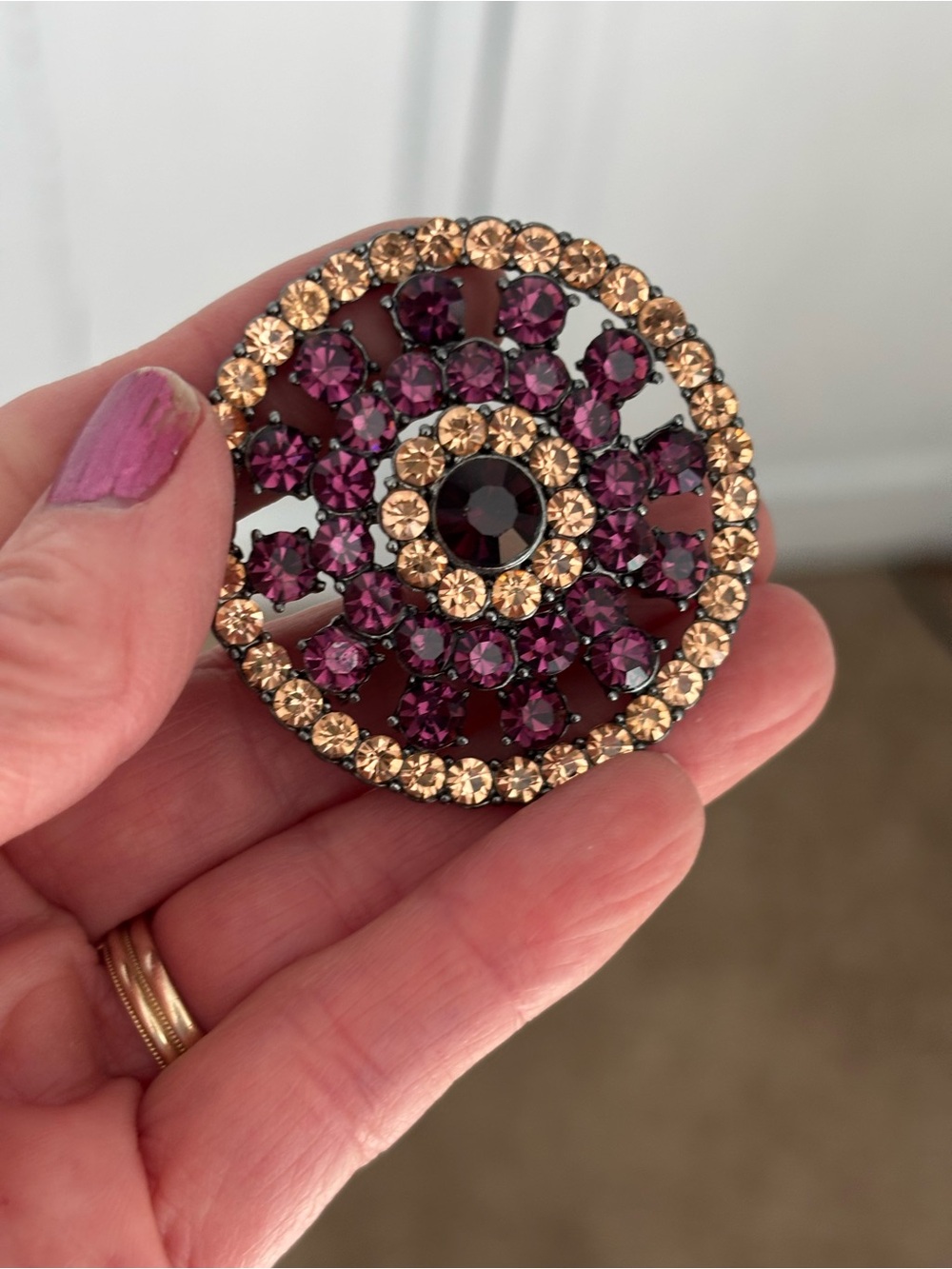 Monet Purple and Gold Crystal Round Brooch - Women Jewelry - Picture 2 of 4